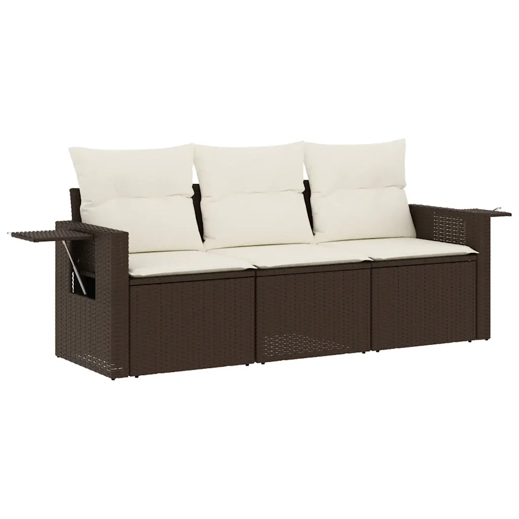 Set Divano da Giardino 3 pz | Set Salotto da Giardino con Cuscini Marrone in Polyrattan