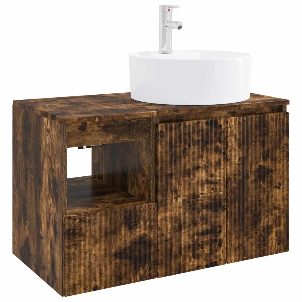 Set di mobili per il bagno 2 pz Rovere Fumo 3404079