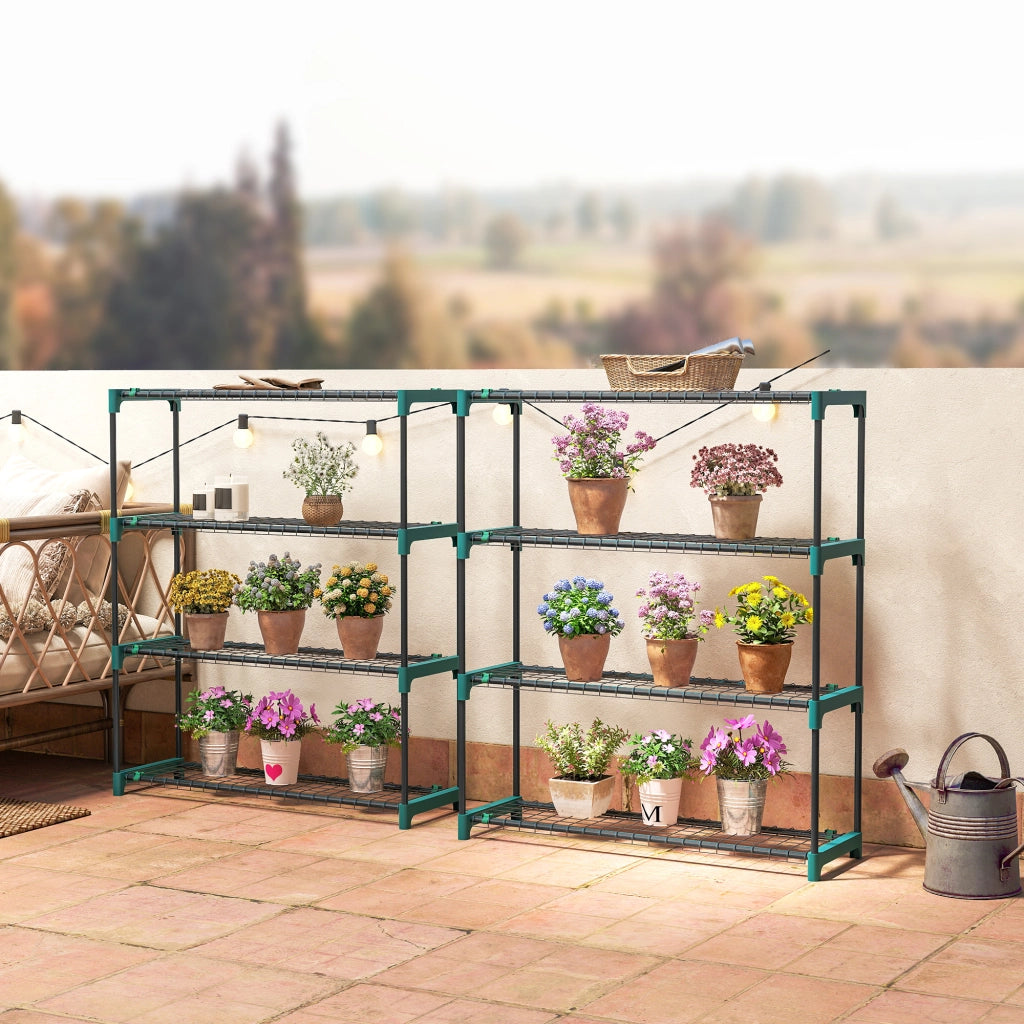 Supporto per Piante 4 Livelli ¨C Xylo ¨C Metallo Verde Interno Esterno Set 2 Pezzi