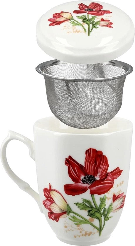 Ciotola in ceramica con coperchio decorata con una rosa rossa