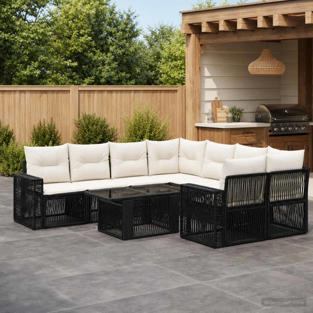 Set Divano da Giardino 9 pz Nero e Bianco Crema polyrattan 3436762