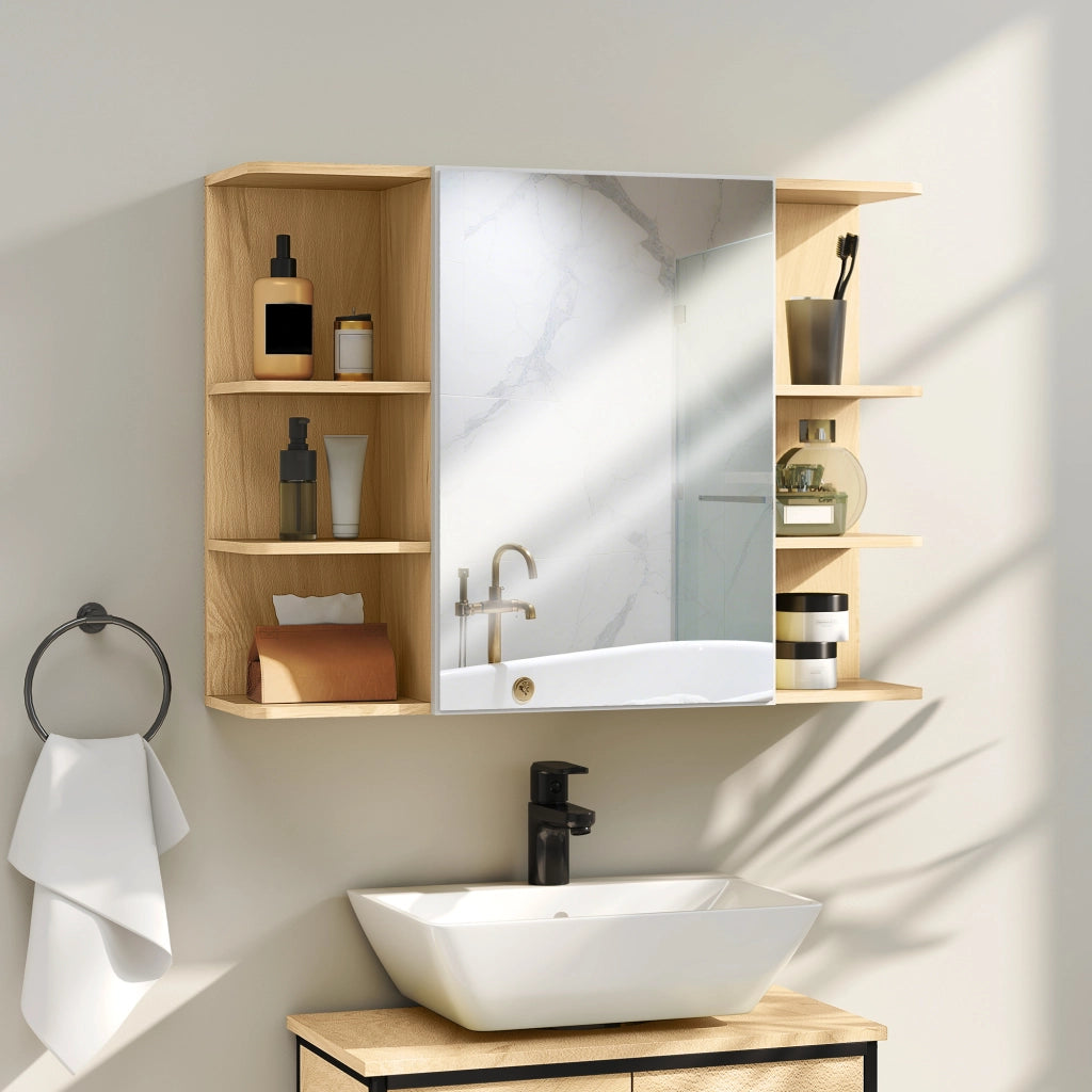 Armadietto Bagno con Specchio e Ripiani ¨C Zephmum ¨C Legno Naturale 80x20x59 cm