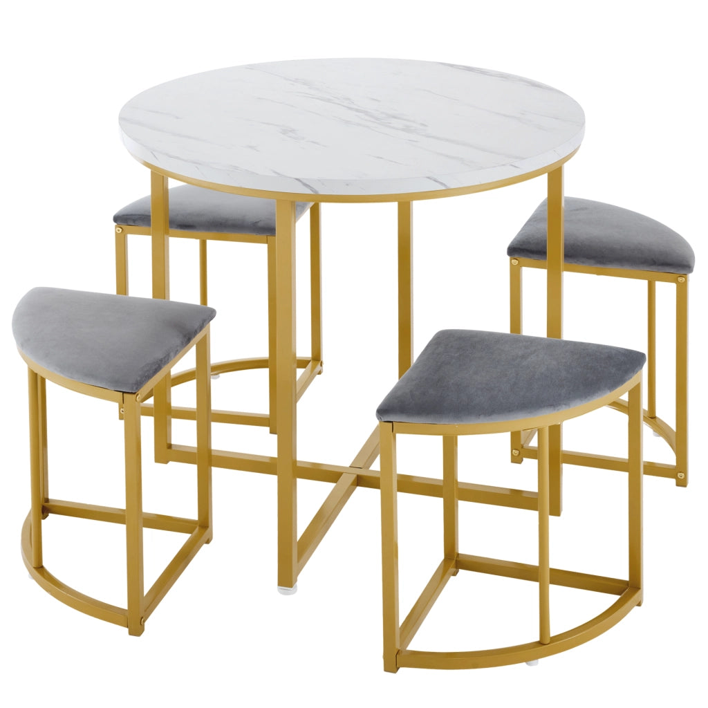 Set Tavolo da Pranzo con 4 Sedie in Velluto ¨C Xylo ¨C Piano MDF, Telaio Dorato, Grigio