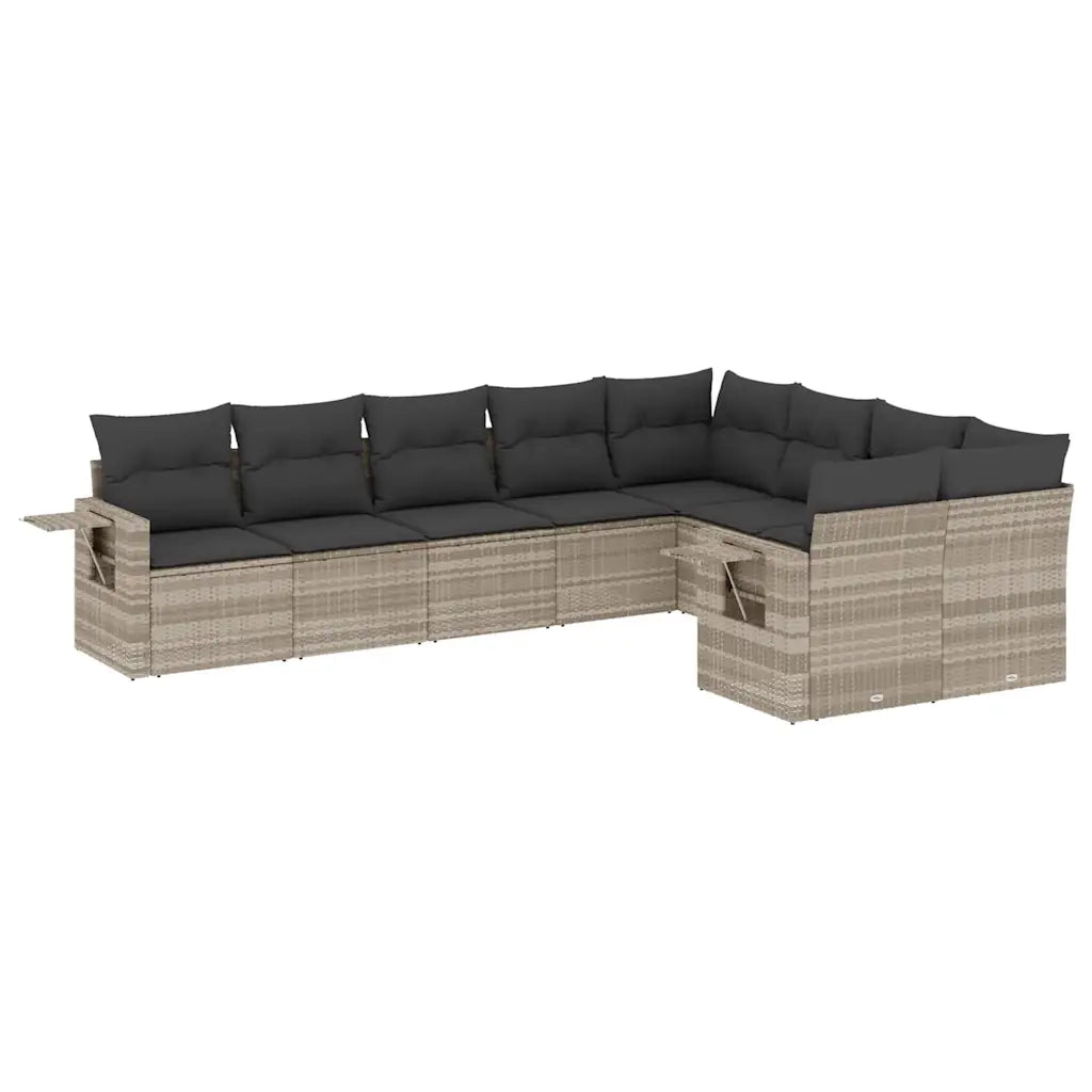 Set Divano da Giardino 9pz con Cuscini Grigio Chiaro Polyrattan