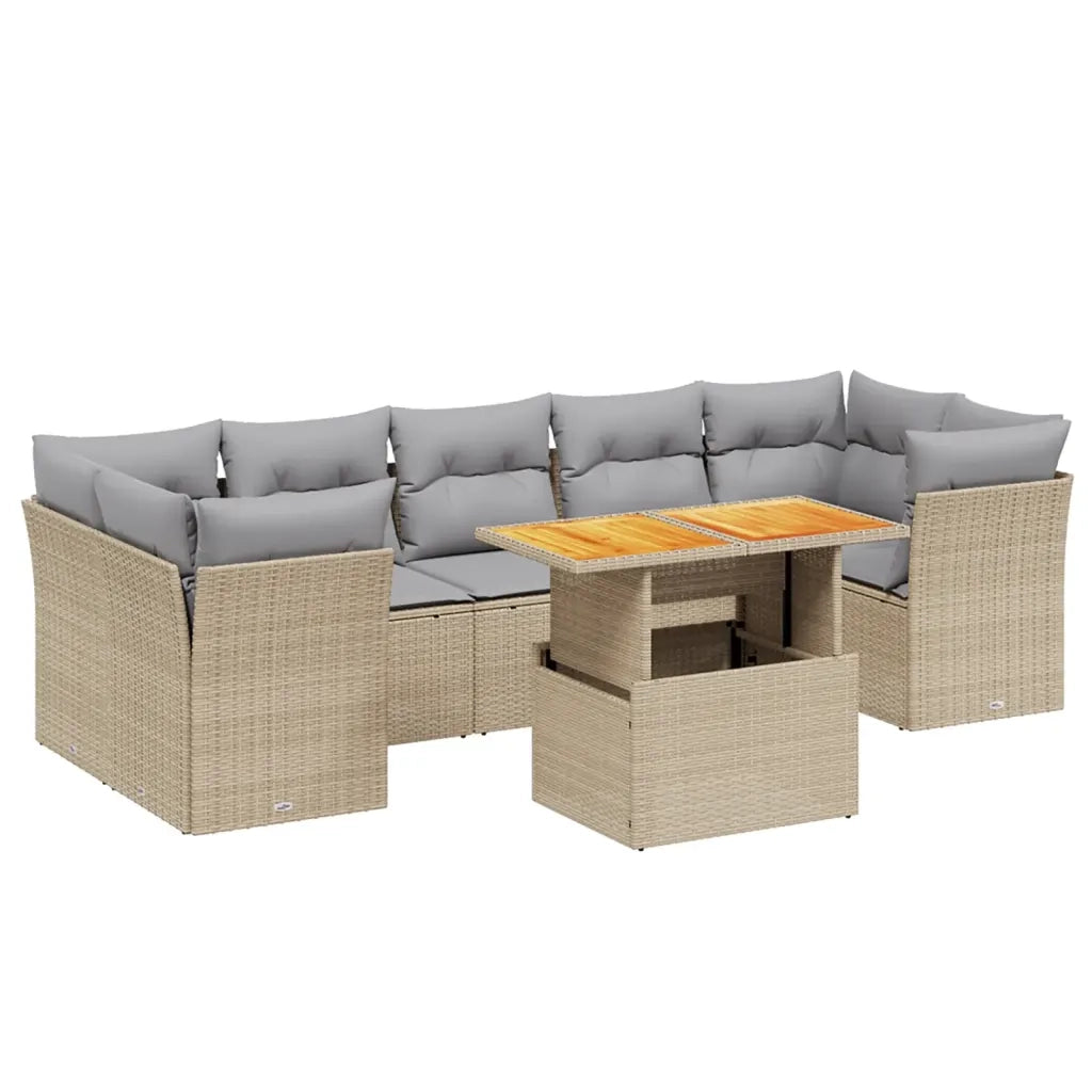 Set Divano da Giardino 8 pz con Cuscini Beige in Polyrattan 3270702