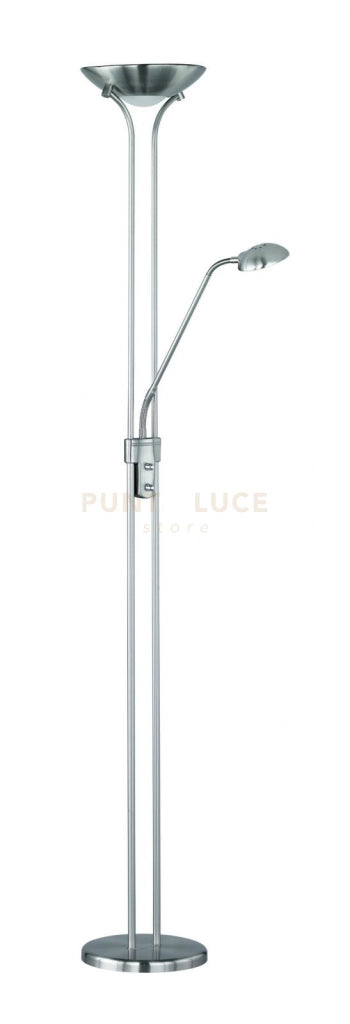 SPOCK LAMPADA DA TERRA 2 LUCI LED 19W 2200lm, 3000K- 5W 500lm, 3000K COPPA ACCIAIO H.180CM DIMMERABILE