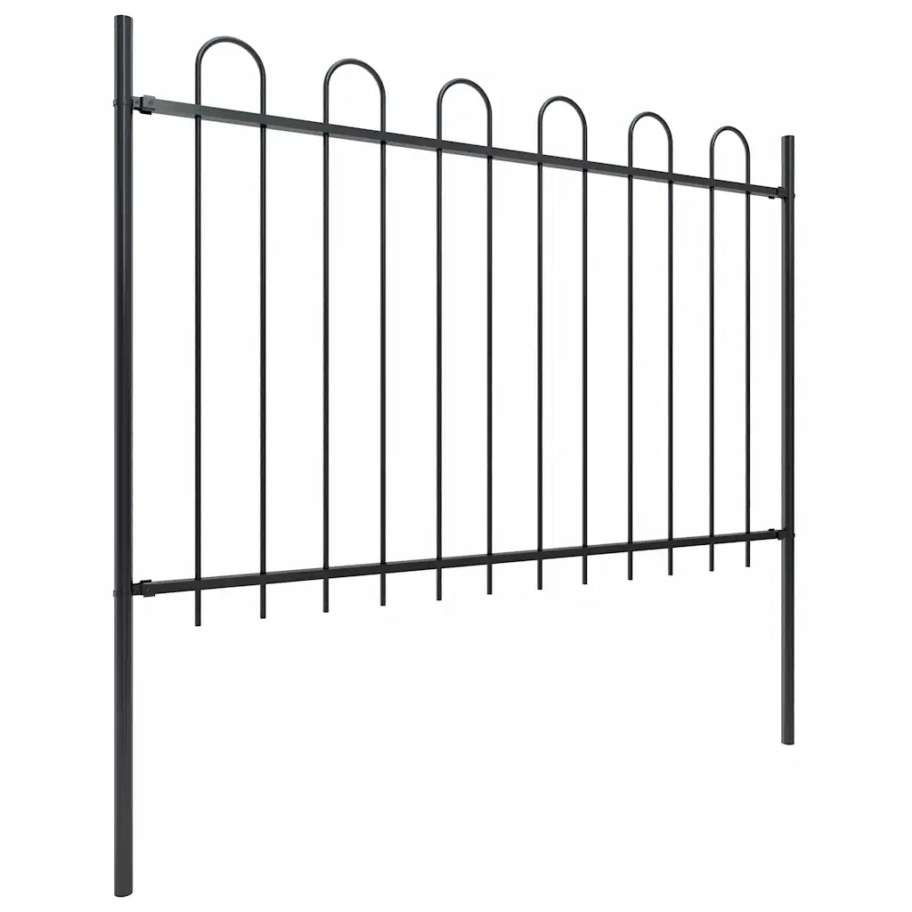 Recinzione da Giardino | Recinzione da cortile con Parte Superiore ad Anello in Acciaio 537x120 cm Nera