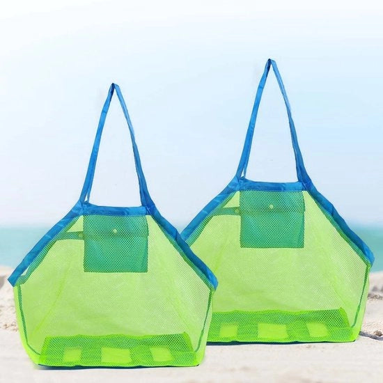 Set di due borse da spiaggia pieghevoli - Grande capacità - Verde - Borsa a rete da organizzare - Ideale per bambini