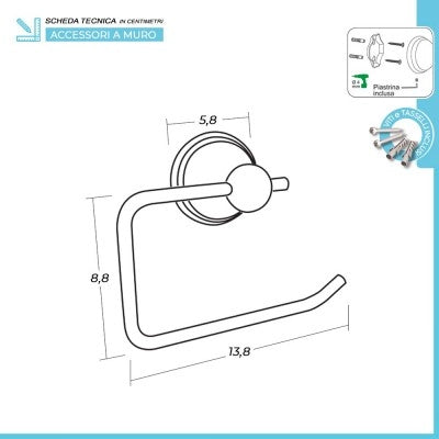 Portarotolo carta igienica da muro in acciaio finitura bronzo kit di fissaggio incluso Iris