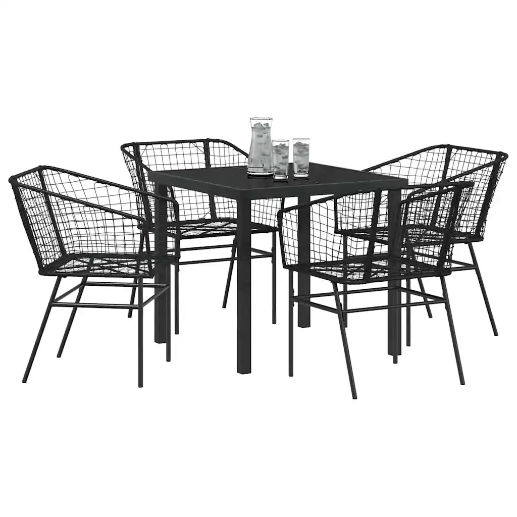Set da Pranzo per Giardino 5 pcs Nero polyrattan