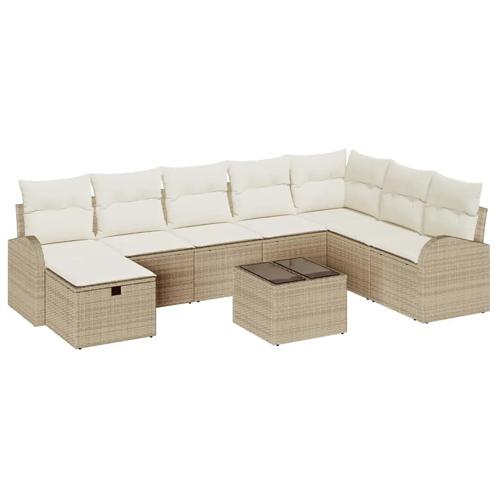 Set Divano da Giardino con cuscino 9 pcs Beige Poly Rattan 3360472