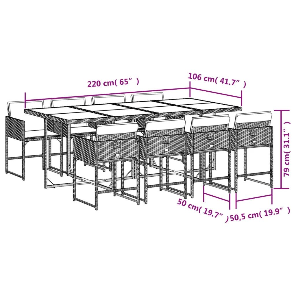 Set da Pranzo da Giardino 9 pz con Cuscini in Polyrattan Grigio 3278053
