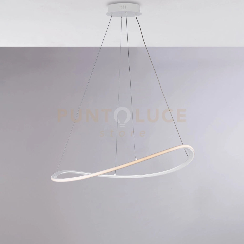 Sospensione in metallo e alluminio laccato bianco con led integrato CCT + telecomando e cavi elettrici regolabili