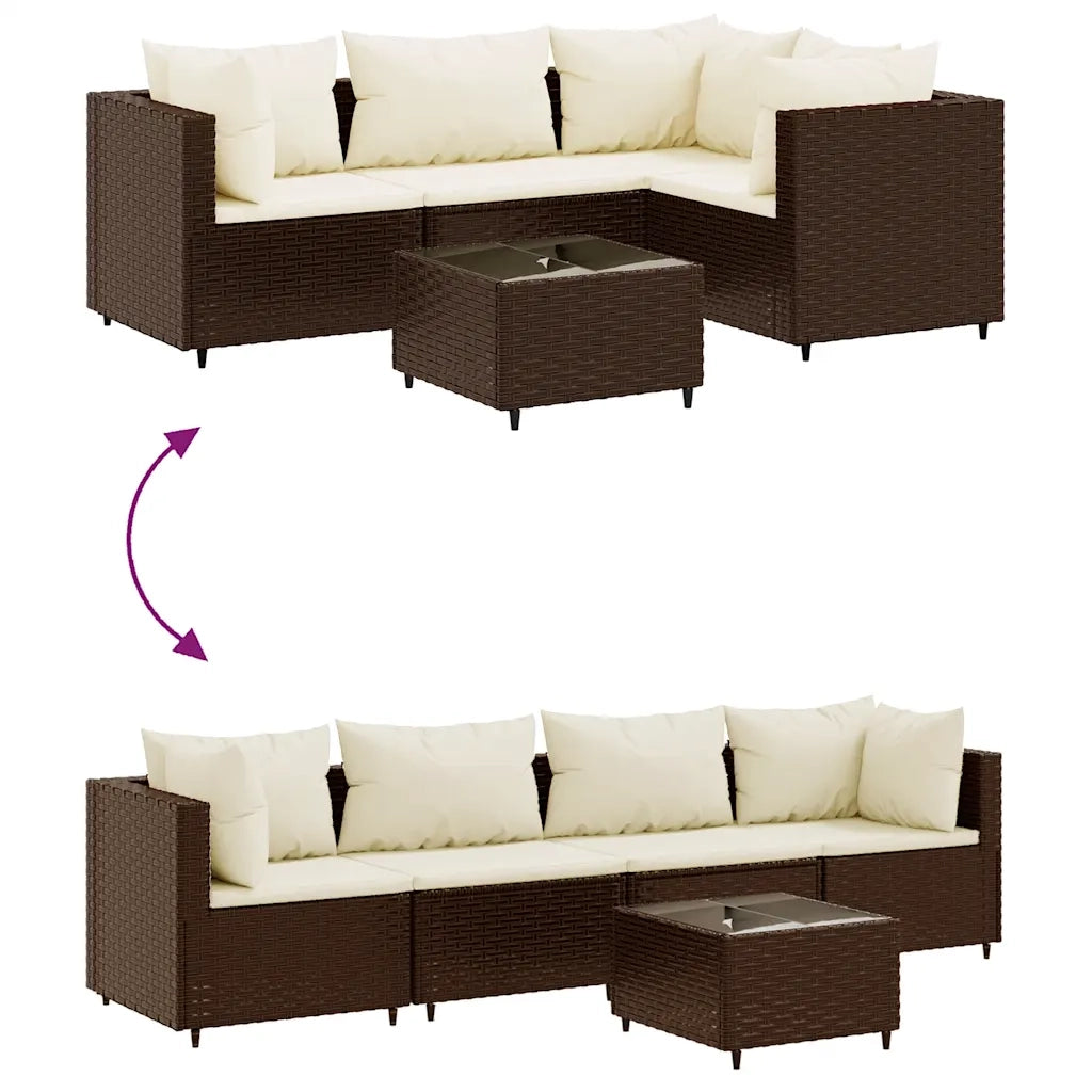 Set Divani da Giardino 5 pz con Cuscini Marrone in Polyrattan 3308009