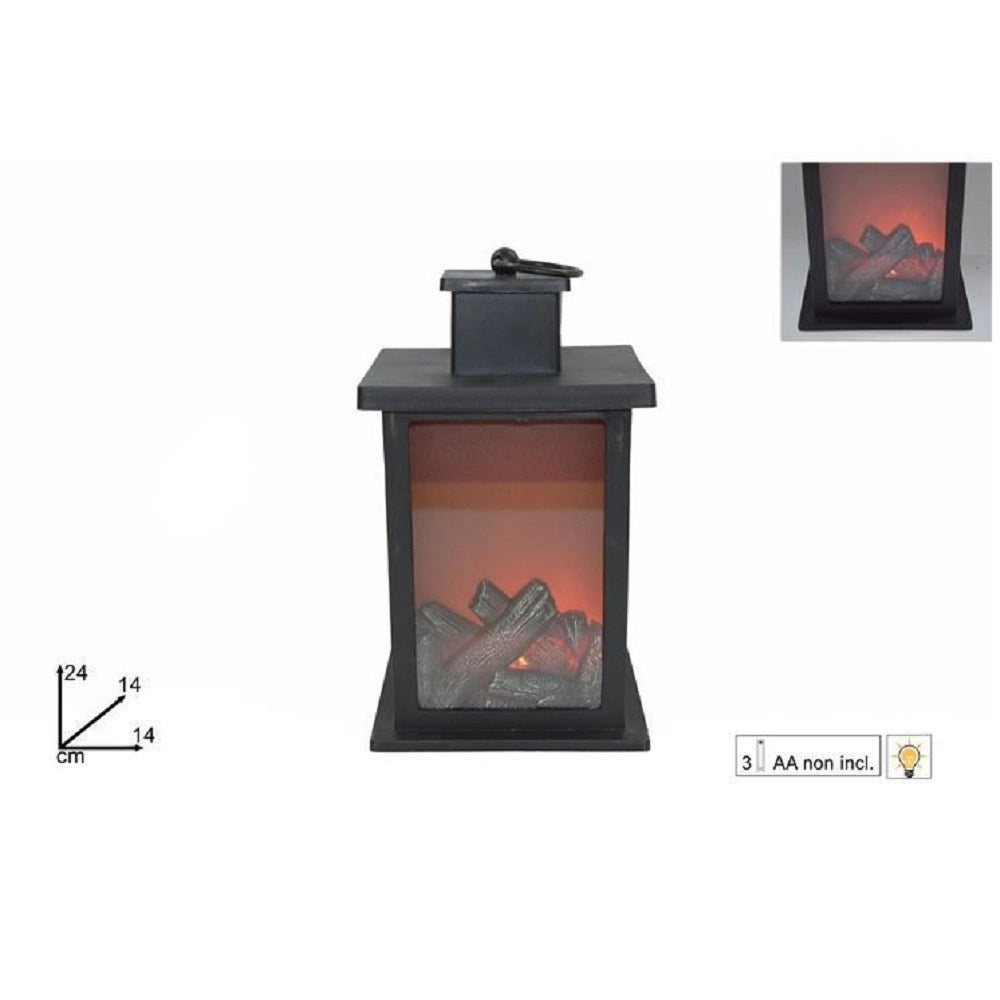 Trade Shop - Lanterna Con Fuoco Led Batteria 14 X 24 Cm Caminetto Decorativo Natale -