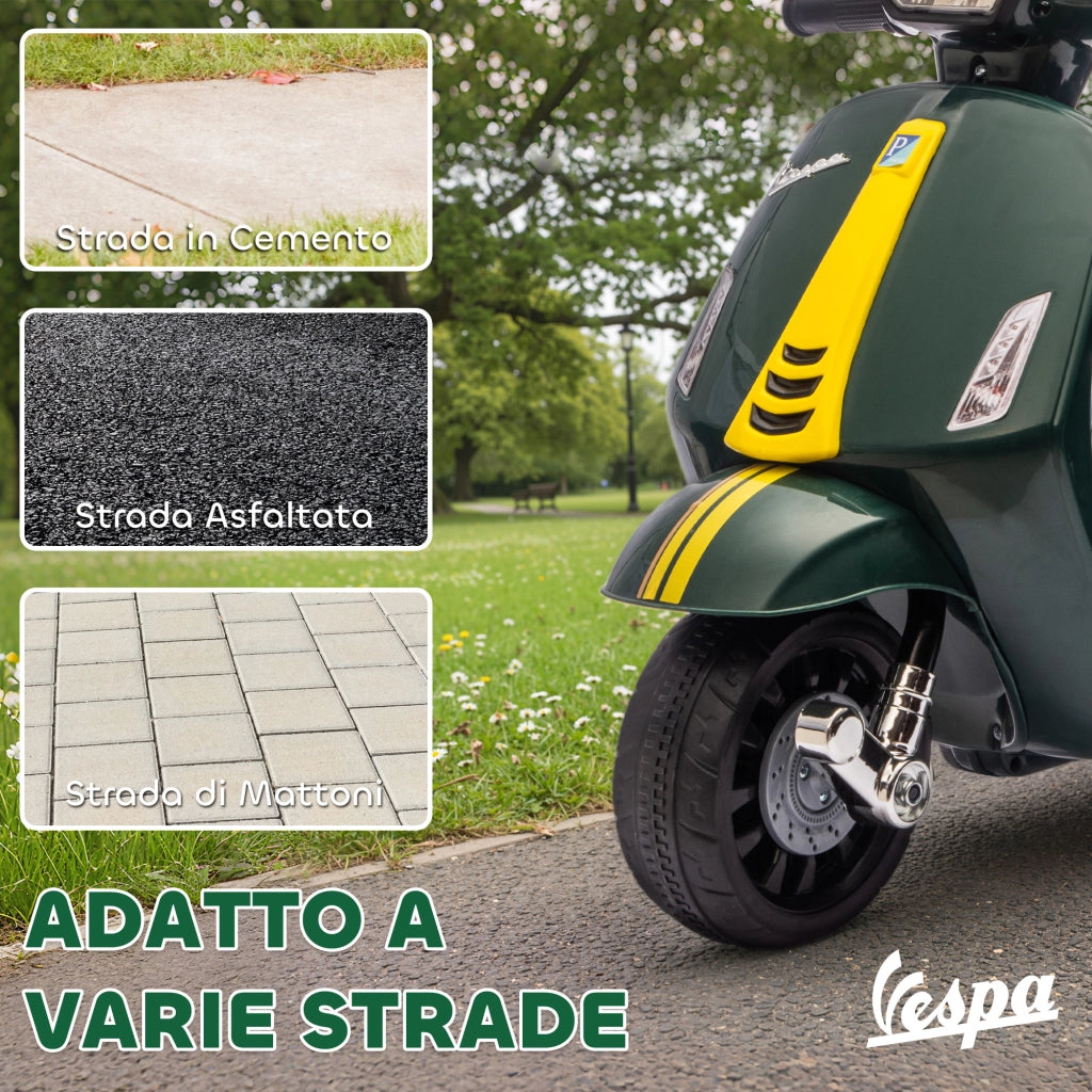 Moto Elettrica Vespa con Licenza ¨C Xylo ¨C Batteria 6V, Luci LED, Verde Scuro, 2-4 Anni