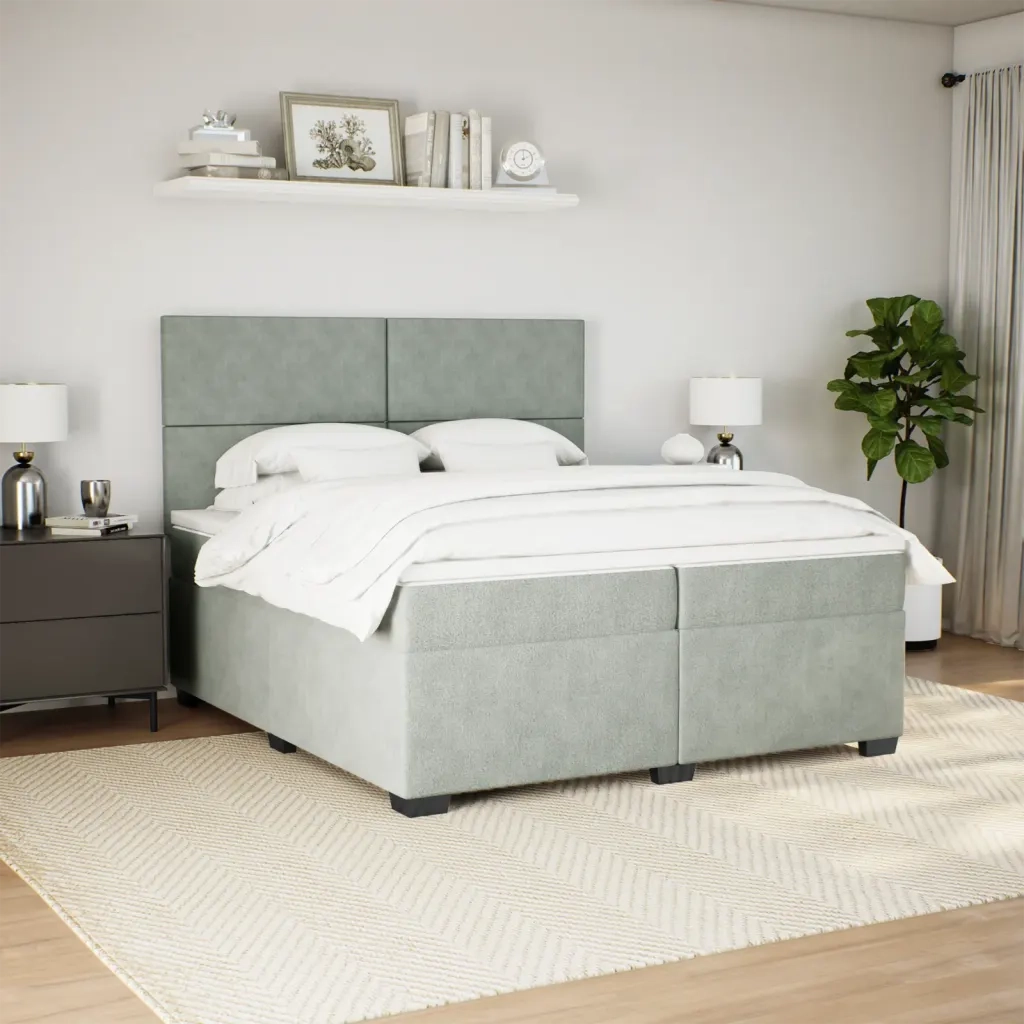 Giroletto a Molle con Materasso Grigio Chiaro 200x200cm Velluto 3290996
