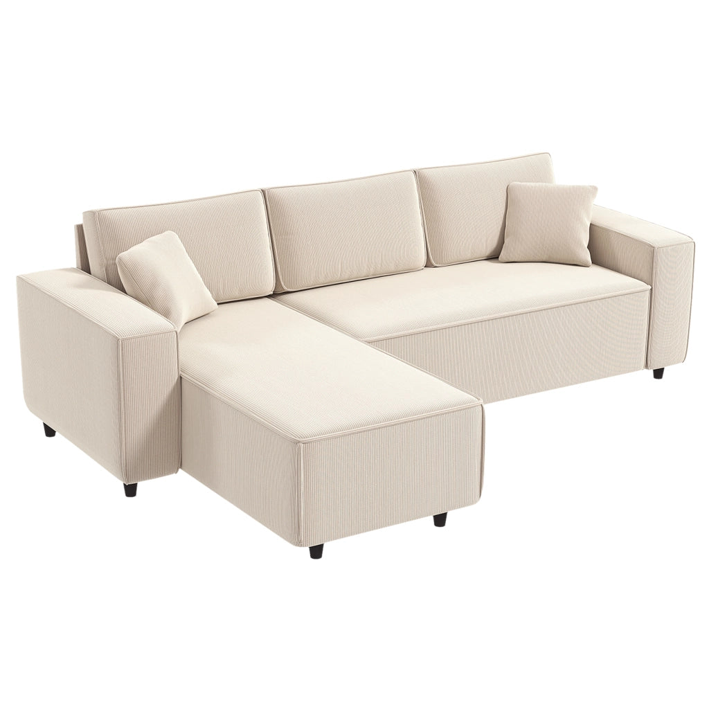Divano Angolare 3 Posti in Velluto ¨C Minimal ¨C Bianco Crema 241x153x83
