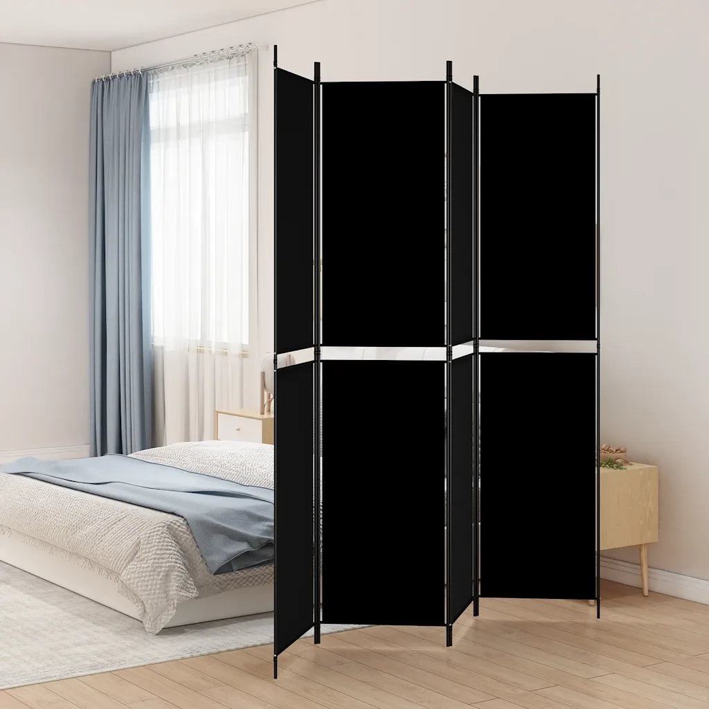Divisorio Ambienti | Divider per stanze | Paravento a 4 Pannelli Nero 200x220 cm in Tessuto