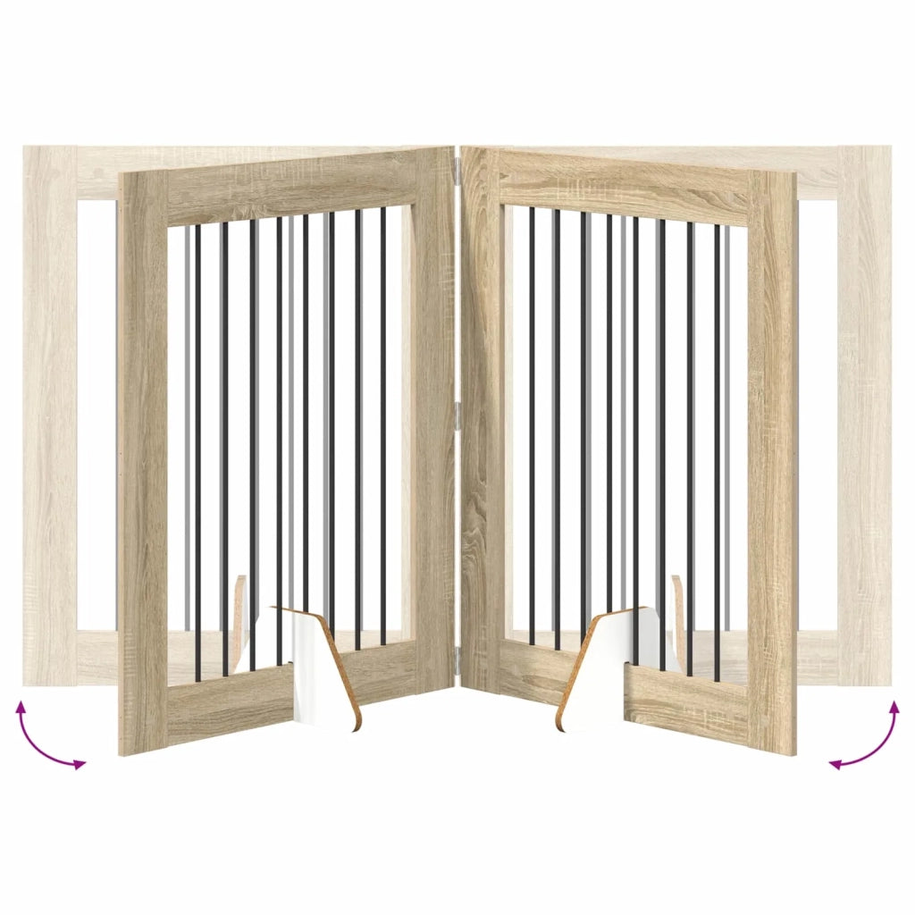 Cancello per cani pieghevole con supporti 4 pz Rovere Sonoma 892044