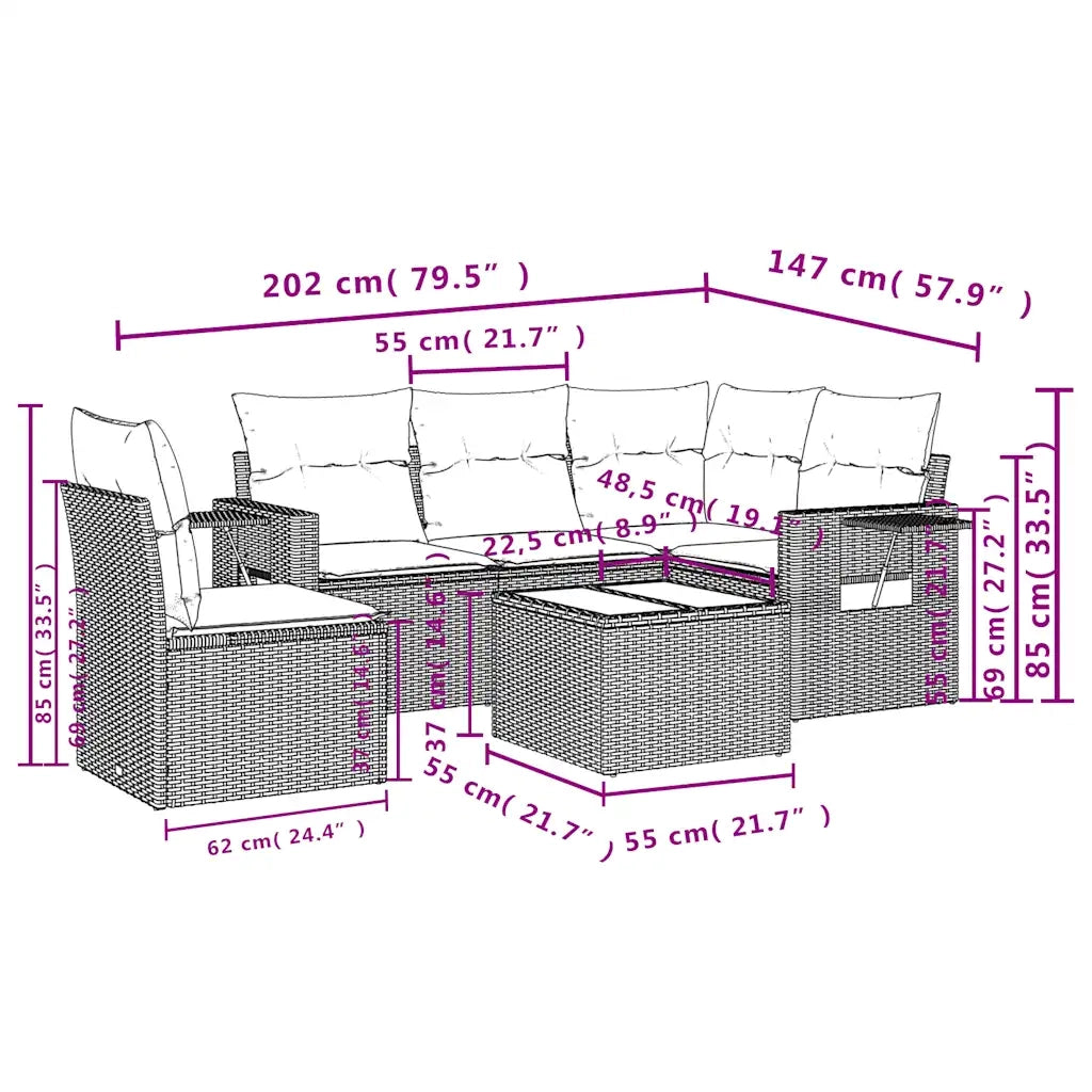Set Divano da Giardino 6 pz con Cuscini Marrone in Polyrattan 3220182