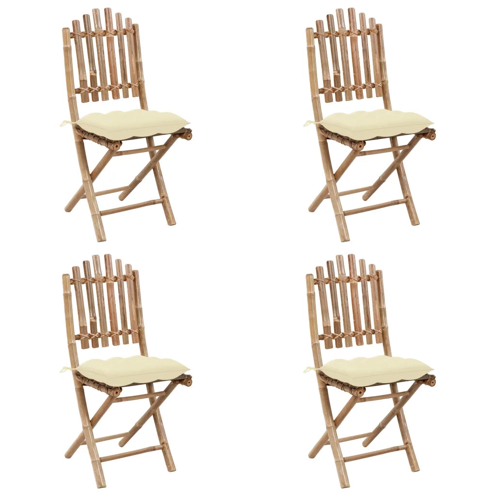 Set da Pranzo da Giardino 5 pz Pieghevole con Cuscini in Bambù 3063977