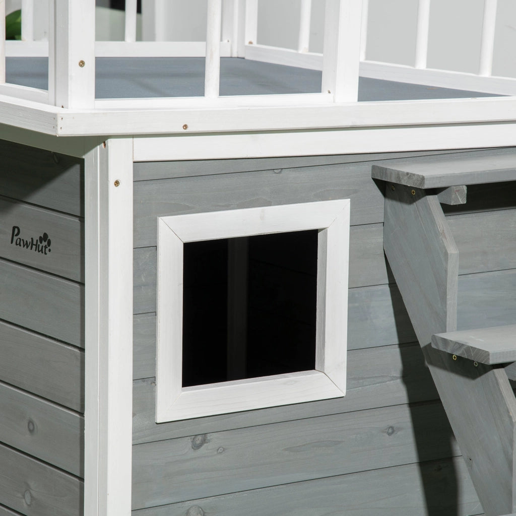 Cuccia da Eterno per Cani 121x77x78 cm con Terrazza Scaletta e Finestra Grigio chiaro