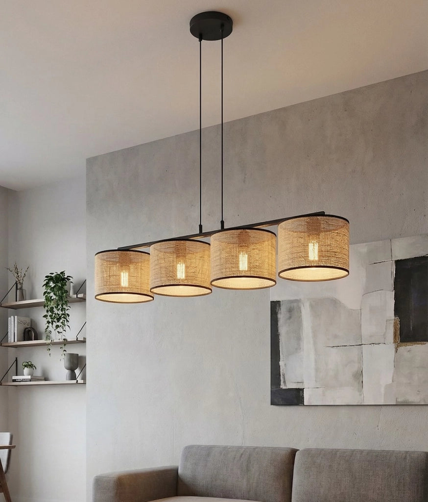 Lampada a sospensione boho 4 luci rattan Emibig