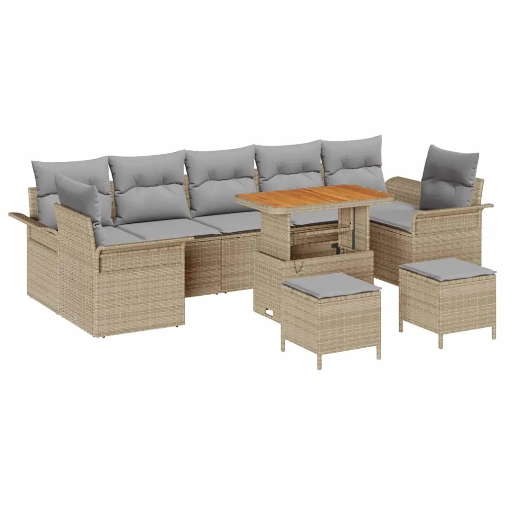 Set Divano da Giardino con cuscino 10 pcs Beige e Grigio Chiaro
