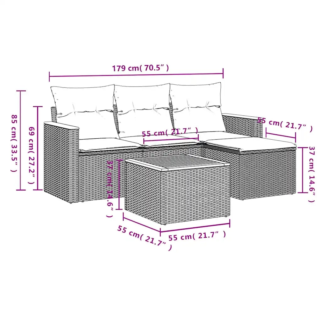 Set Divani da Giardino 5 pz | Set Salotto da Giardino con Cuscini in Polyrattan Nero
