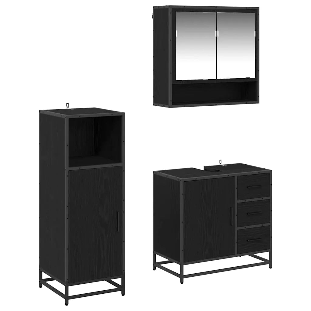 Set di mobili per il bagno 3 pz Rovere Nero 35 x 37,5 x 100 cm 3402473