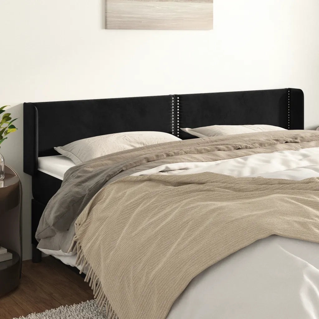Testiera | Testata ad Orecchio Nera 183x16x78/88 cm in Velluto