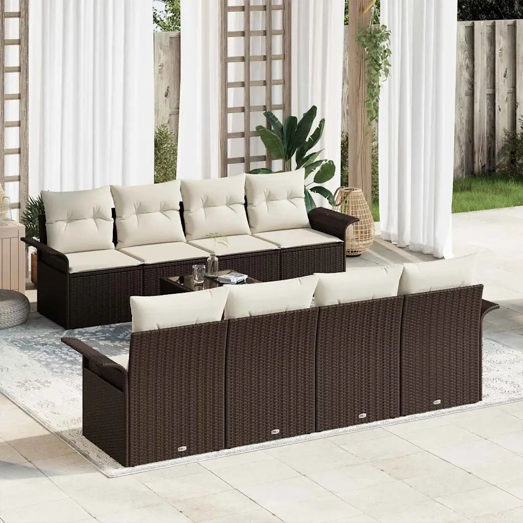 Set Divano da Giardino con cuscino 9 pcs Marrone polyrattan