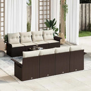 Set Divano da Giardino con cuscino 9 pcs Marrone polyrattan