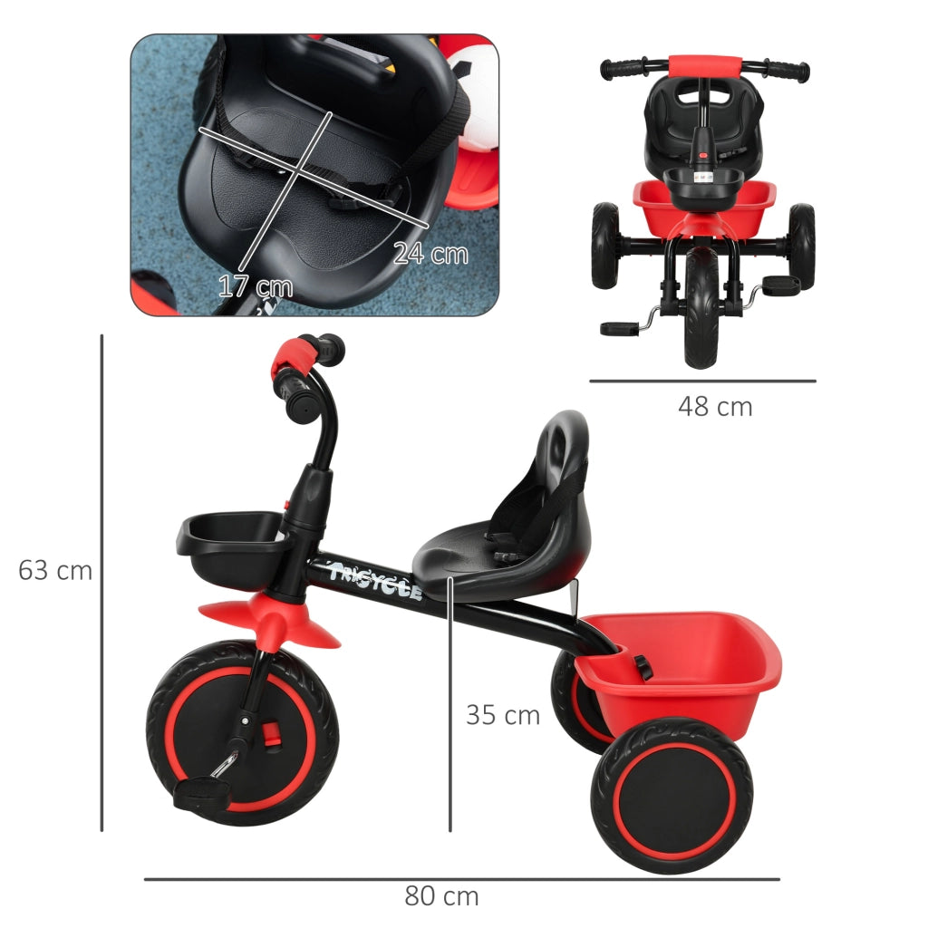 Triciclo Bambini Regolabile con Cestino e Cintura ¨C Zephmum ¨C Rosso e Nero