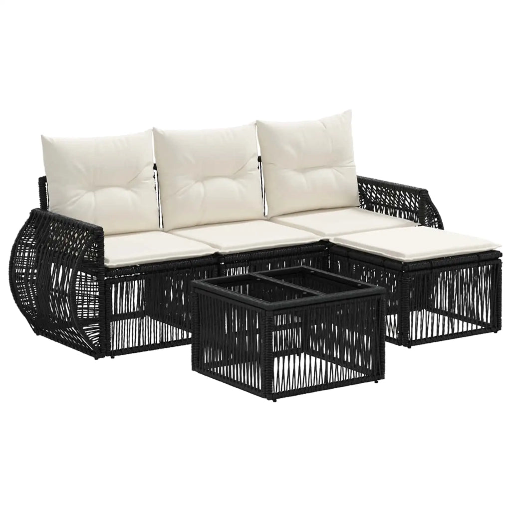 Set Divano da Giardino 5 pz Nero e Bianco Crema polyrattan 3435400