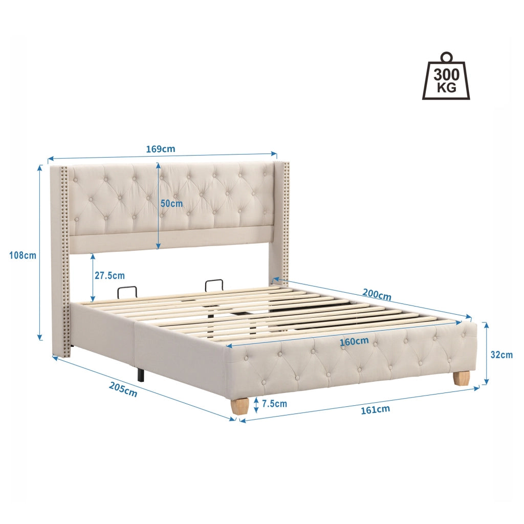 letto imbottito lino beige 160 x 200 cm