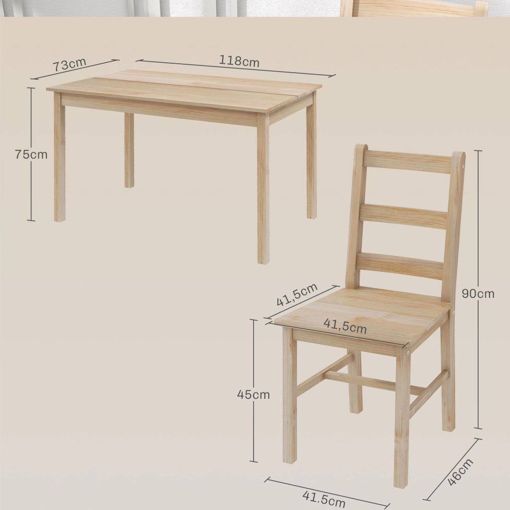 Set tavolo da pranzo con sedie ¨C Minimal ¨C legno massello naturale 118x73x75 cm