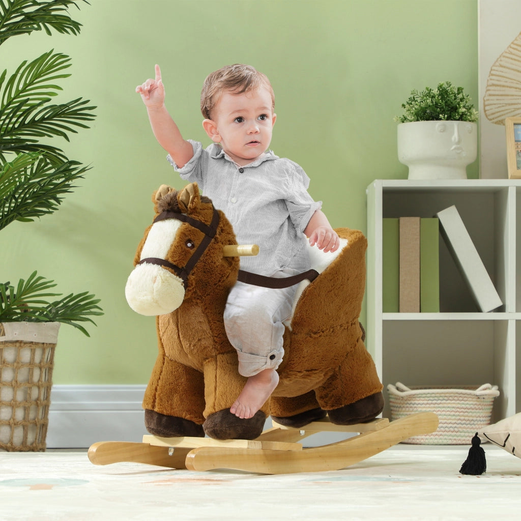 Cavallo a Dondolo Bambini Legno con Sicurezza ¨C zephmum ¨C Marrone