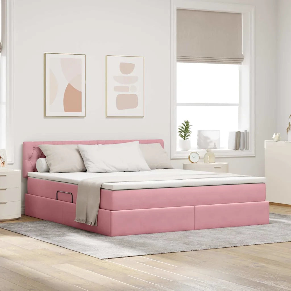 Letto con contenitore e LED con led Rosa 160 x 200 cm Velluto 3371468