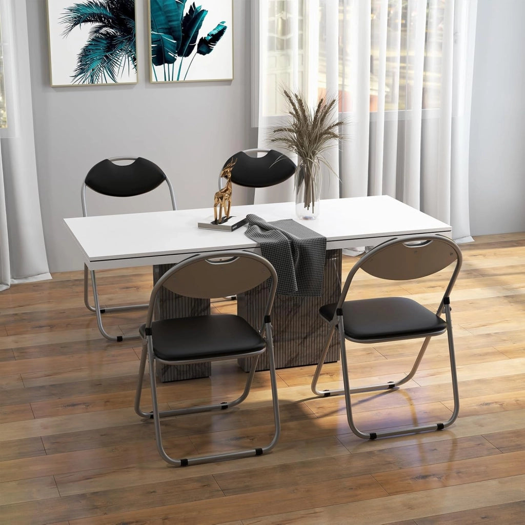 Set di 4 Sedie Pieghevoli Imbottite e Struttura in Metallo, Sedie da Pranzo Salvaspazio con Antiscivoli, Sedie Sala Riunione per Interno ed Esterno, 47 cm x 46 cm x 80 cm (Nero)