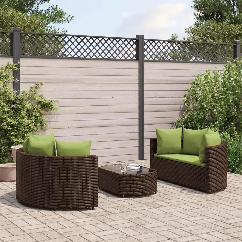 Set Divano da Giardino 5 pz con Cuscini Marrone in Polyrattan