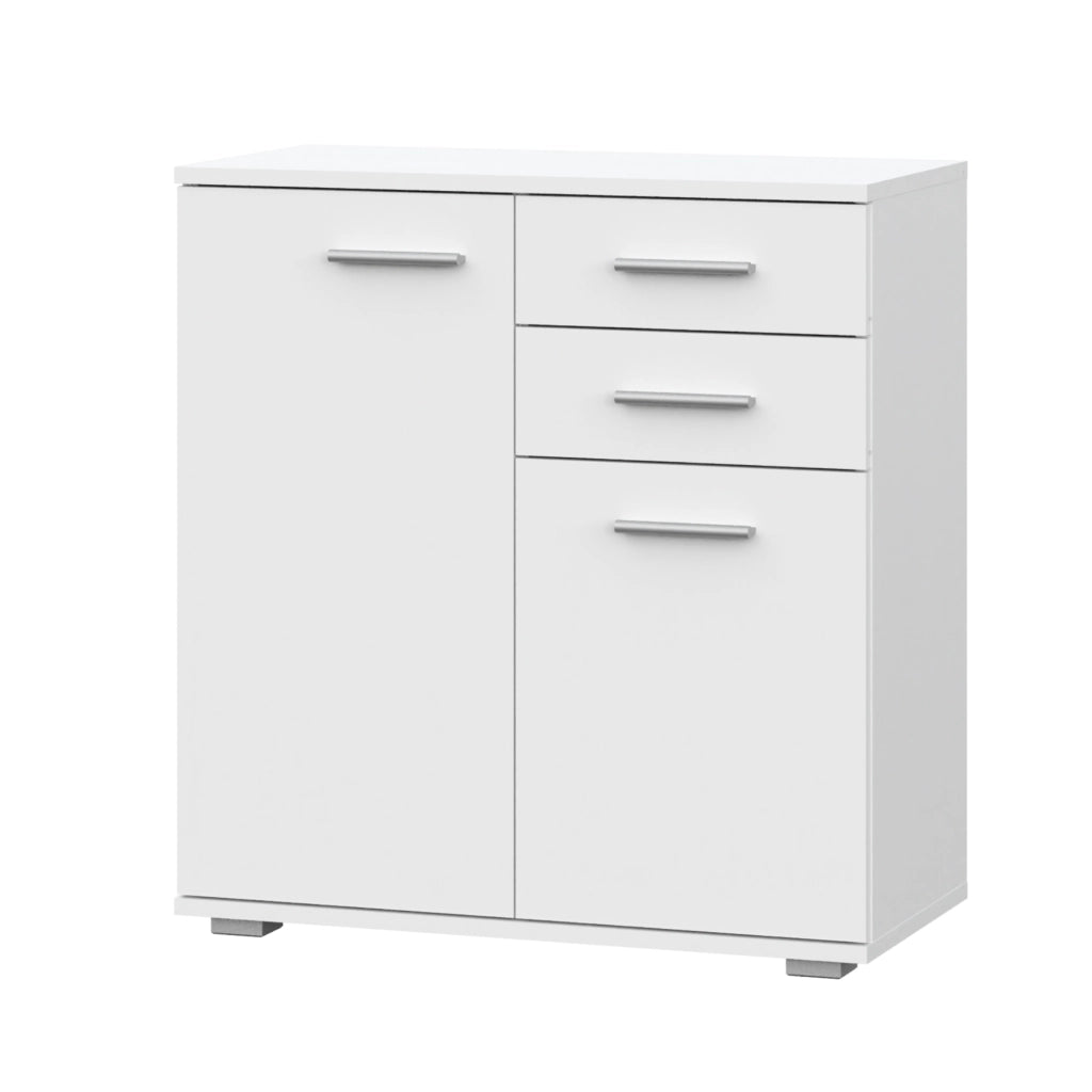 Commode FAUSKE - 2 Cassetti - 2 Ante - Bianco - Larghezza 69 cm, Altezza 74 cm, Profondit? 34 cm
