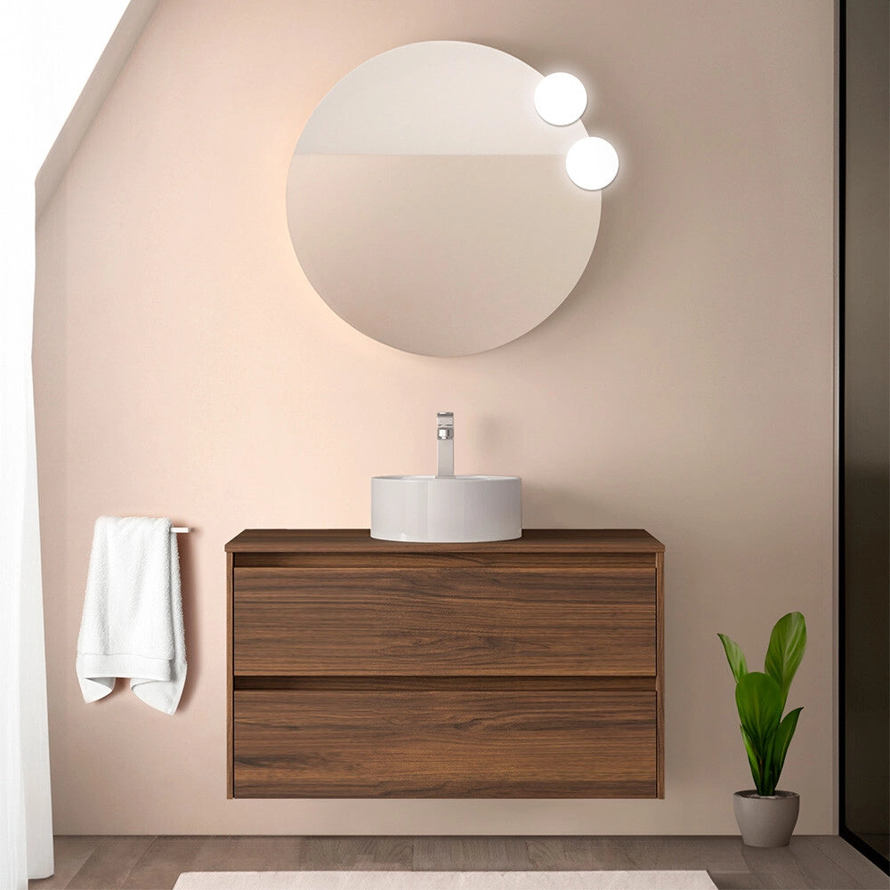 Mobile bagno sospeso 90 cm noce maya con top per lavabo da appoggio Gaya