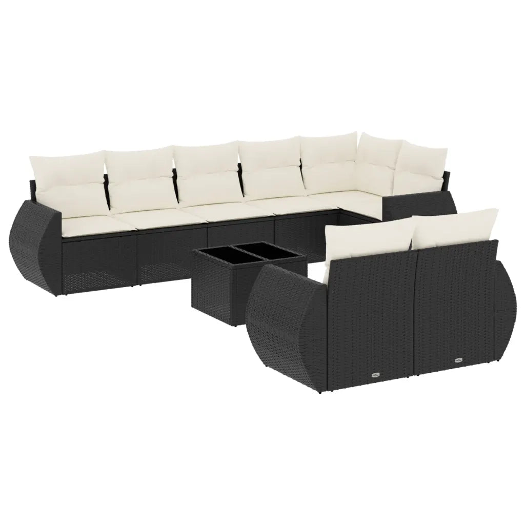 Set Divani da Giardino 9 pz con Cuscini Nero in Polyrattan 3221625