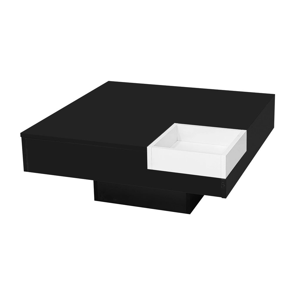 Tavolino da Caff¨¨ con LED e Box Contenitore ¨C MINIMAL ¨C Bianco e Nero Lucido, 72x72x30 cm