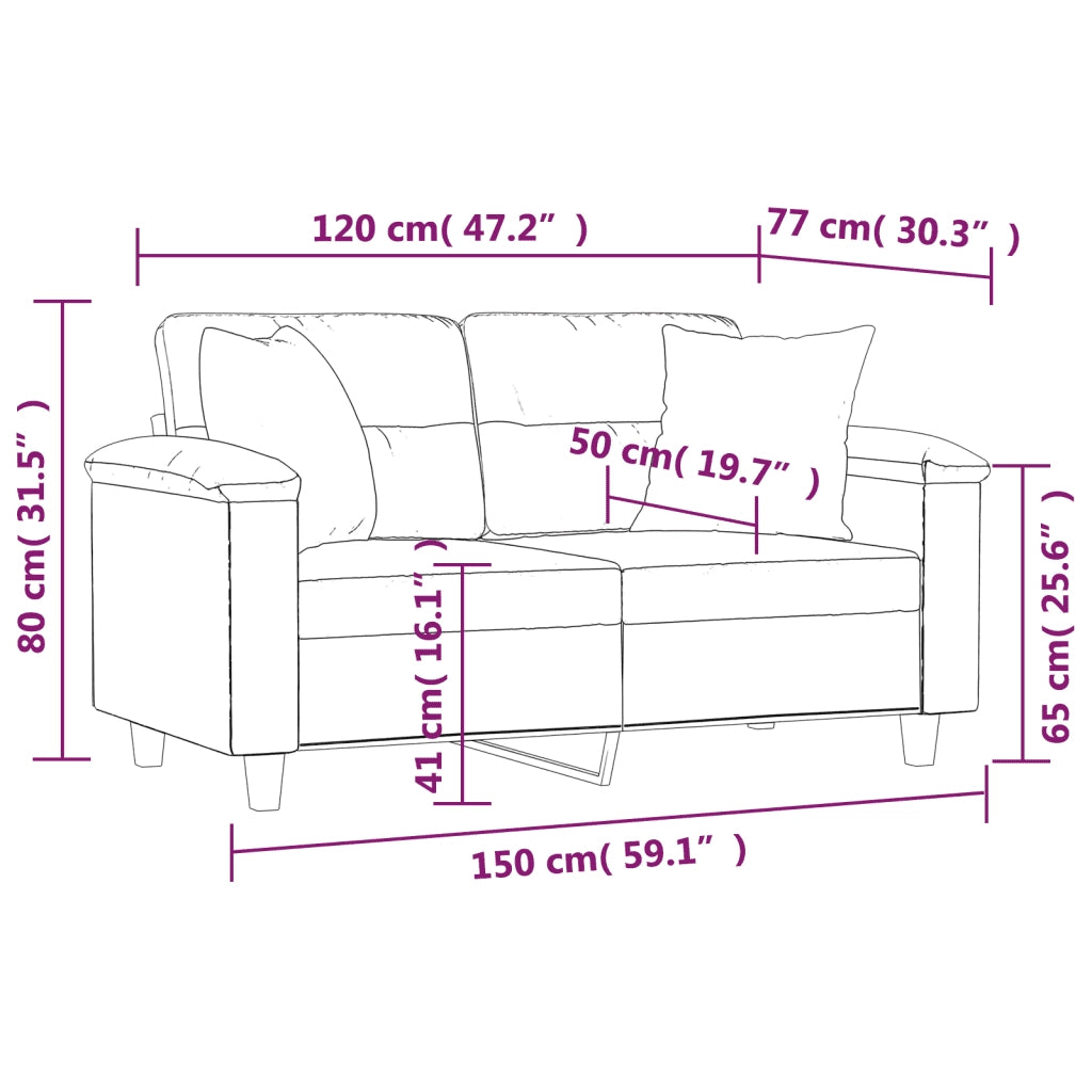 Divano | Divano da soggiorno | Sofa 2 Posti Cuscini Grigio Chiaro 120 cm Tessuto Microfibra