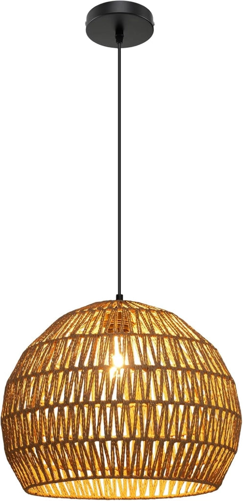 Lampada a Sospensione, Lampadario Moderno con Struttura in Metallo e Cupola in Carta, Luce con Altezza Regolabile per Cucina, Camera da Letto e Soggiorno, 43 x 43 x 34 cm (Marrone)