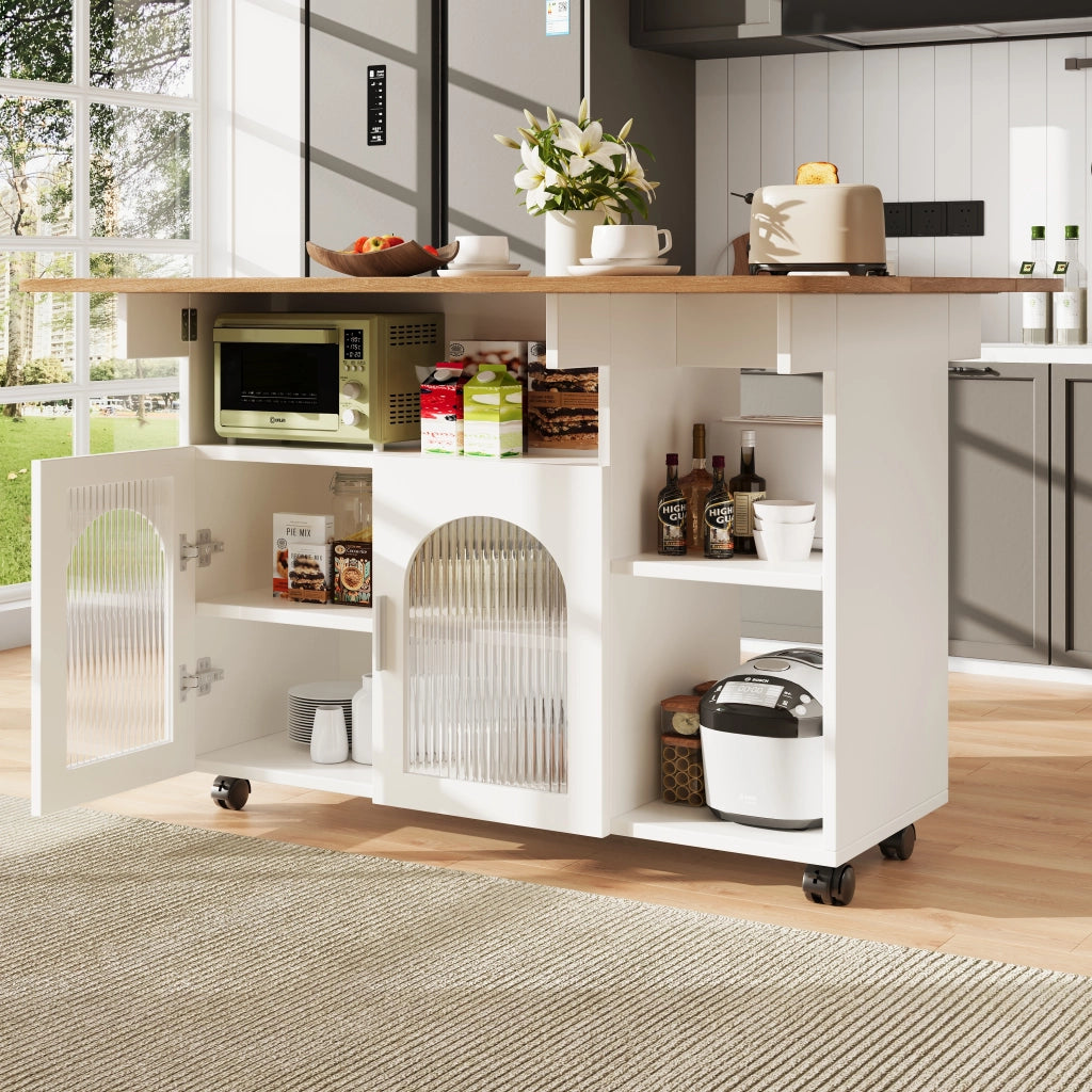 Isola Cucina Multifunzionale ¨C MINIMAL ¨C Bianco, Legno, con Ruote