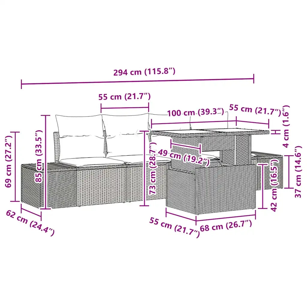 Set di divani con cuscino 5 pcs Nero e Crema polyrattan 3349083